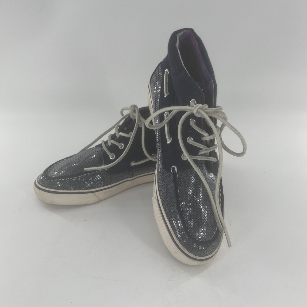 Sperry Top Sider Women Hi Top‎ Sneaker 9 Sequin Boat Shoe Blue Betty Jersey Shim